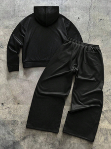 Winter Manufacturer Custom Tracksuit Sweatsuit Set Premium Cotton Hoodie Pants Acid Washed Rhinestone Embroidery Screen Printed - Product Image 2