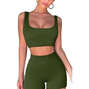 Conjunto de sujetador y pantalones cortos para gimnasio, ropa deportiva, sujetador y pantalones cortos sin costuras, con logotipo personalizado, MOQ bajo y entrega rápida. - Product Image 4