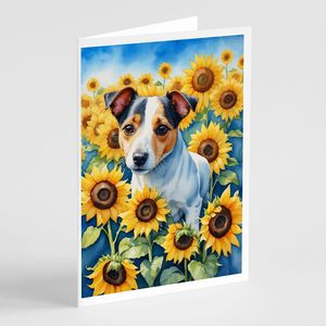 Whimsical Jack Russell Terrier en Sunflowers A7 Paquete de tarjetas de felicitación 8 tarjetas en blanco con sobres 5x7 Tamaño de nota - Product Image 1