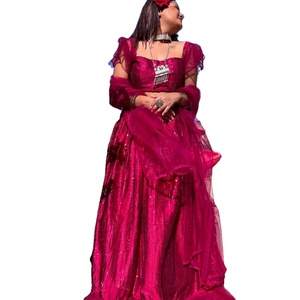 Latest Designer Georgette Sequence <b>Net</b> Ruffle Border Crop <b>Top</b> Lehenga Choli - Product Image 1