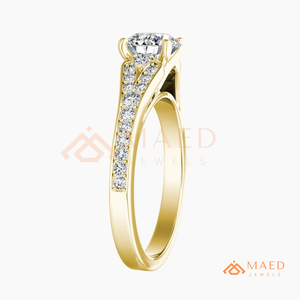 Round Cut Moissanite Engagement Ring Gold Plated Side <b>Stone</b> Pave Band Wedding Ring Luxury Jewelry - Product Image 6