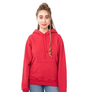 Sweat-shirt à capuche rouge pour femme, pull en polaire, couleur unie, manches longues, respirant, vêtements d'automne - Product Image 2