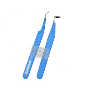 Pinzas de aislamiento de bota fina de 90 grados azul bebé, pinzas de extensión de pestañas de acero inoxidable, herramientas de belleza para suministros de pestañas para bebés - Product Image 5
