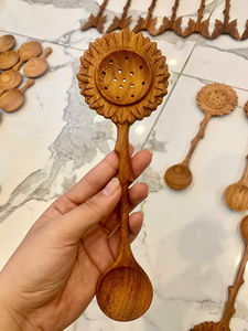 Wooden Sunflower Duo <b>Spoon</b> Factory Direct Vietnam Natural Wood Material For Cooking <b>Serving</b> Kitchen Tool Custom Engraved Logo - Product Image 3