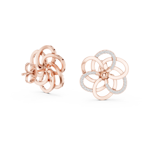 Juego de pendientes de diamantes cultivados en laboratorio con diseño floral entrelazado en oro rosa de 18 quilates para mujer, para compromiso, boda, fiesta, regalo de San Valentín, uso diario - Product Image 2