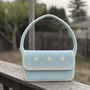 Bolso Rectangular Hecho a Mano con Cuentas de Poliéster Azul Claro, Bordado Artesanal, Lavable, Textil Artístico Coleccionable para Uso Diario - Product Image 1