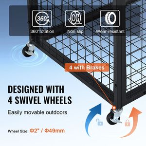 Carrello Portapalloni Sportivi in Metallo con Ruote e Chiusura, Doppio Coperchio, per Interni ed Esterni, Organizzatore per Attrezzature Sportive, Gabbia per Palloni da Basket - Product Image 3