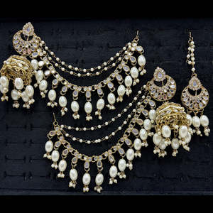 Juego de Joyería Fina Jhumki con Piedras Austriacas y Espejo Premium con Maangtikka 10575476WH - Product Image 1