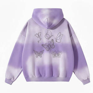 Sudadera con Capucha Oversize Unisex Kivotech con Estampado de Mariposas y Bolsillo Frontal, Tejido French Terry, Corte Regular, Primavera - Product Image 3