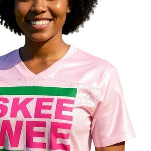 Camiseta Deportiva de Manga Corta para Mujer, Estilo Fútbol, Color Rosa, con Estampado Gráfico Verde y Rosa, Informal, Ligera - Product Image 4