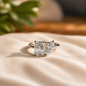 Anillo de Compromiso para Mujer Toi Et Moi con Moissanita, Corte Esmeralda y Marquesa, Anillo de Propuesta con Diamantes, Chapado en Oro Rosa, Anillo de Boda - Product Image 4