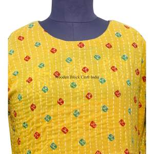 Vestido Kantha de verano 100% algodón, estampado a mano, estilo casual, vestido tipo chaqueta de invierno para fiestas y fiestas en la playa. - Product Image 3