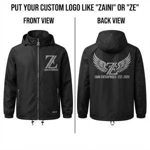 Mens 120 GSM Polyester Windbreaker Jacket Black Hooded Lightweight Waterproof Custom <b>Screen</b> Print Embroidery Logo OEM - Product Image 1