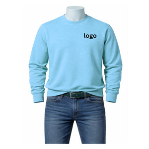 Sweat-shirt à col rond en molleton brodé vert clair, polyester/coton, 360g, écologique, uni, manches longues, hiver, OEM - Product Image 1