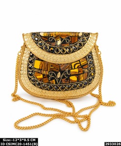 Bolso de Mano de Diseño Étnico con Mosaico Metálico y Cadena Dorada para Bodas y Fiestas, Venta al Por Mayor - Product Image 6