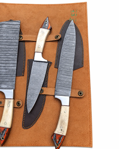 LEGACY BLADES Juego de Cuchillos de Chef de Acero de Damasco Hechos a Mano, 5 Piezas, Mango de Hueso, 67 Capas, Hoja Recta Pulida, Ambidiestro - Product Image 2