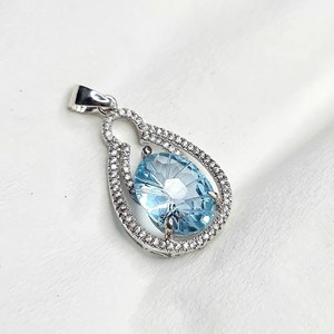Collier pendentif en topaze bleue naturelle, plaqué or vintage, argent sterling 925, fait main, pour femme, cadeau élégant pour un anniversaire - Product Image 6