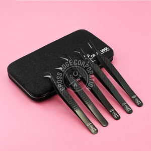 Juego de pinzas para pestañas con punta de fibra de acero inoxidable de alta calidad, extensiones de pestañas, lazo de agarre con pestañas pequeñas clásicas - Product Image 1