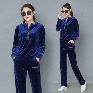 Street Fashion Women's Half Zip Loose Casual Blank Hooded Track Suit Pullover Hoodie Survetement Velour Plain Velvet Sweat Suit - Product Image 3