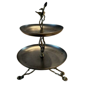 Home Decorative Exclusive 2 Tier Brass & Aluminum <b>Cake</b> <b>Stand</b> With Decoration Leaf & Lotus Design Metal Serving Platter For Sale - Product Image 2