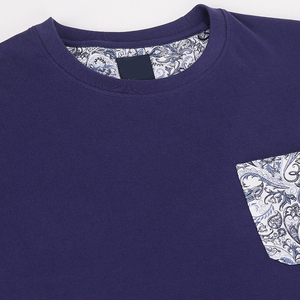 <b>Men's</b> Navy Blue Slim Fit Cotton T-Shirt O-Neck <b>Short</b> <b>Sleeve</b> Casual Printed Pocket Design Jersey Top - Product Image 5
