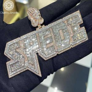 Charm_Jewells 22K Gold Plated Moissanite Letter Pendant Themed Hip Hop Unisex Jewelry Channel Setting Baguette Cut - Product Image 5