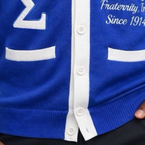Phi Beta Sigma Blue <b>Cardigan</b> <b>Sweater</b> Men Greek Letter Embroidered Button Down Premium Knit Fraternity Apparel 1914 Classic Style - Product Image 6