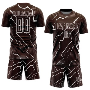 Ensemble de maillots de football personnalisés sublimés, marron et blanc, géométrique, col rond, manches courtes, évacuation de l'humidité, vêtements d'équipe pour hommes adultes - Product Image 1