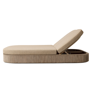 Chaise longue double en teck de qualité supérieure, base courbée cannelée, dossier réglable, fonction de rangement, chaise longue moderne pour l'extérieur - Product Image 6