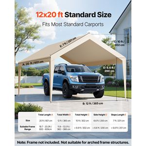 Telo di Ricambio per Tettoia Auto/Camion 12x20 piedi, Resistente ai Raggi UV, Impermeabile, Copertura per Garage Portatile - Product Image 4