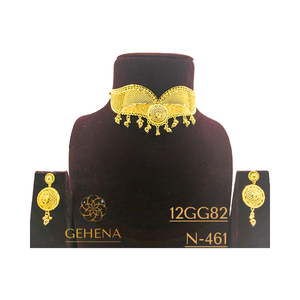 Ensemble collier court de 5 grammes en plaqué or 24 carats stylisé tendance boucle d'oreille bague sexy et élégante bijoux de mode pour fête de mariage - Product Image 1