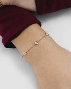 Pulsera de Lujo Minimalista de Cinco Estaciones con Diamantes Tallados en Corazón y Engaste de Bisel, Oro Sólido de 14k y 18k, para Uso Diario Romántico - Product Image 4