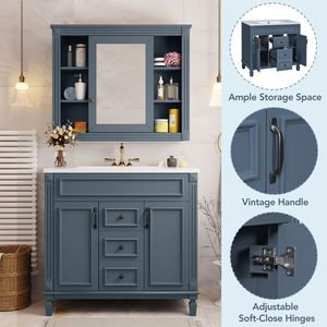 Mobile Bagno Moderno da 36 Pollici con Lavabo Singolo, 2 Ante e 2 Cassetti con Chiusura Ammortizzata - Product Image 6