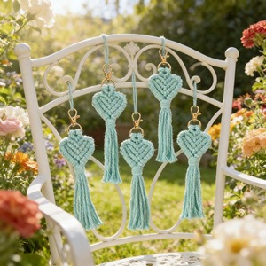 Premium Heart Macrame Keychain Handmade Artistic Rope Keyring Bag Charm For Stylish Everyday Use <b>Accessory</b> From India - Product Image 2