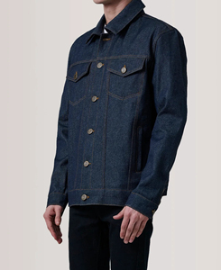 Premium Quality Men's Dark Blue Denim Jacket Workwear Style Turn-<b>down</b> Collar Single Breasted Regular Fit Cotton Washed Autumn - Product Image 1