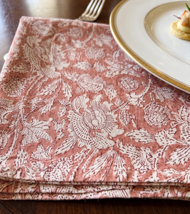 Serviette de table carrée en coton 100% faite à la main, imprimée au bloc, réutilisable, écologique, personnalisable, motif floral, pour la restauration - Product Image 1