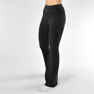 High Waist <b>Flared</b> Leg Yoga <b>Leggings</b> Solid Color Full Length Spandex Nylon Women's Pants With Pockets Elastic Waist - Product Image 2
