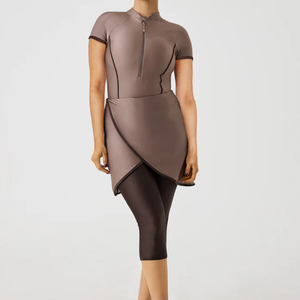 Traje de Baño Islámico Personalizado al por Mayor para Mujer Musulmana, Conjunto de 2 Piezas, Corte Alto, Cierre Frontal con Cremallera, Ropa de Playa, Top y Pantalones Cortos - Product Image 3