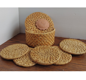Sous-verres et tapis de table en rotin de luxe, formes ronde et carrée, diamètre 300 mm, écologiques, réutilisables, qualité alimentaire - Product Image 1