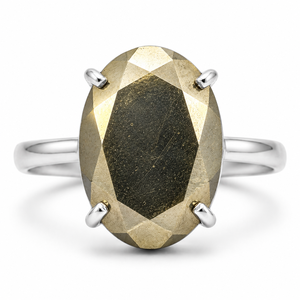 Bague ovale en pyrite naturelle, argent allemand, réglable, bijoux en cristal faits à la main, protection, abondance, 100% naturel - Product Image 3
