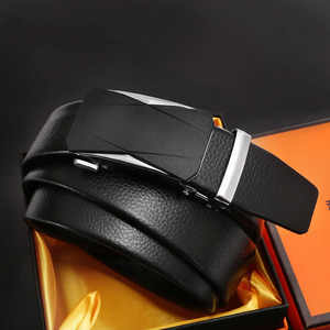 Ceinture formelle en cuir véritable noir, boucle en cuir de vachette, design géométrique, moulage monobloc, durable, largeur 1 3/8 pouces - Product Image 3