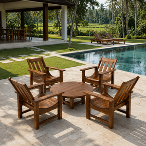 Solid Teak Wood Outdoor Lounge Chair Set with <b>Round</b> Coffee <b>Table</b> Modern <b>Patio</b> Garden Villa Resort Furniture for Hotel - Product Image 6