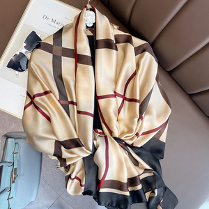 Elegant 100% <b>Silk</b> Satin Square Scarf Solid Multi-Functional Women's Shawl Muslim All Seasons Daily Wear - Product Image 2