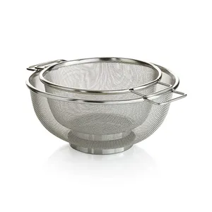 Large <b>stainless</b> <b>steel</b> <b>colander</b> with large holes for quick draining pasta and vegetables during daily kitchen cooking tasks - Product Image 1
