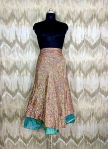 Vintage Sari Silk <b>Wrap</b> <b>Skirt</b> Handmade Reversible Maxi <b>Skirt</b> Women Beach Wear <b>Skirt</b> - Product Image 2