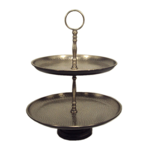 Hammered Round Shaped Metal Aluminium <b>Cake</b> Stand 2 <b>Tier</b> Decorative Luxury Tabletop <b>Cake</b> Serving Stand - Product Image 1