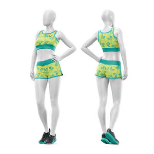 Conjunto Deportivo Personalizado W4G para Mujer, Top Deportivo con Cintura Alta y Shorts a Rayas, Resistente a Impactos, Cintura Elástica, Dos Piezas - Product Image 1