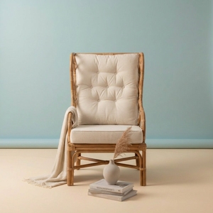 Handcrafted Natural Rattan Eco-Friendly Ergonomic <b>Dining</b> Chair Comfortable Soft Tufted Cushion Modern Scandinavian Living Room - Product Image 3