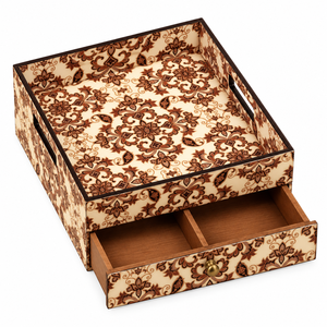 Organisateur de rangement en bois sculpté artisanal moderne à double compartiment, boîte de rangement décorative multifonctionnelle pour bureau - Product Image 3