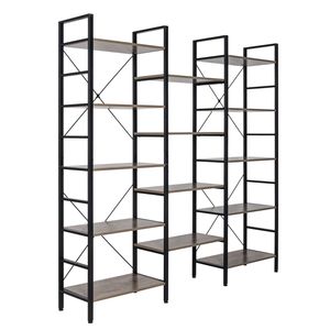 Libreria Vintage Stile Industriale a 5 Ripiani, Etagere Tripla Larga con Ampia Scaffalatura Aperta, Mobile in Legno e Metallo - Product Image 3